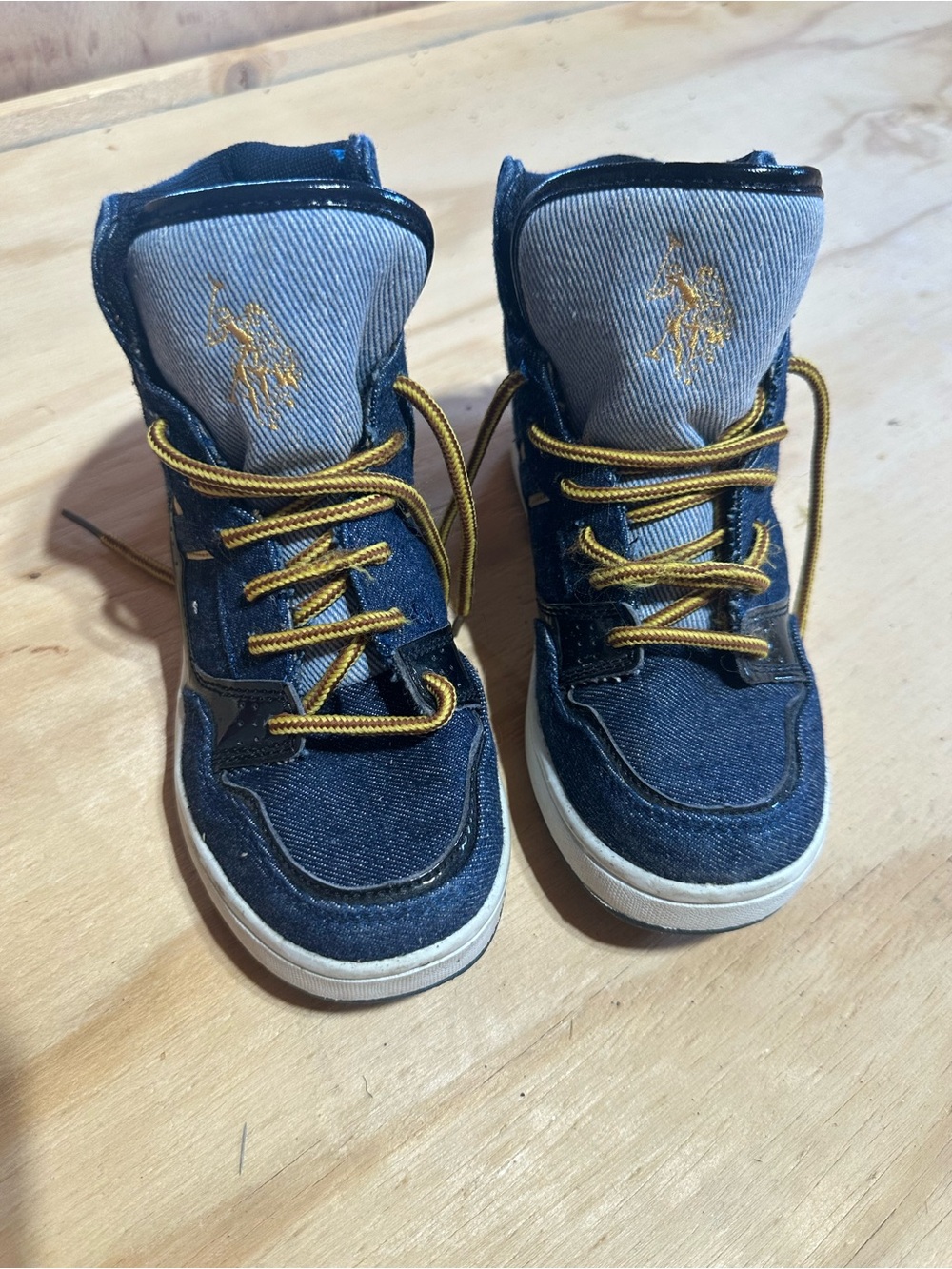 Us polo Kids Denim High-Top Sneakers with Gold Accents - Navy